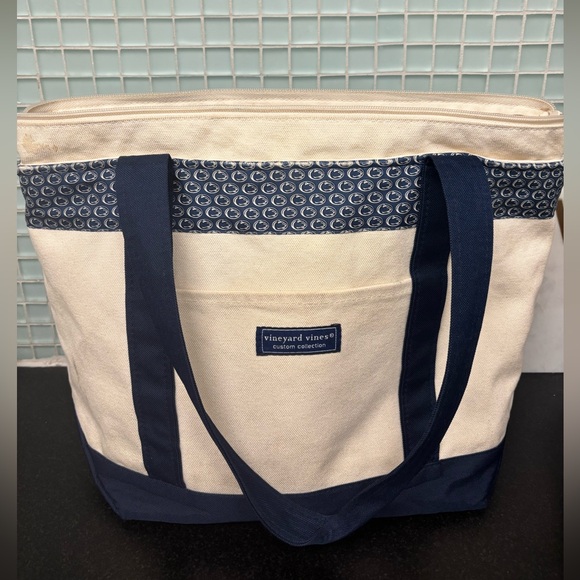 Vineyard Vines Navy and Cream Canvas Tote - Picture 1 of 3